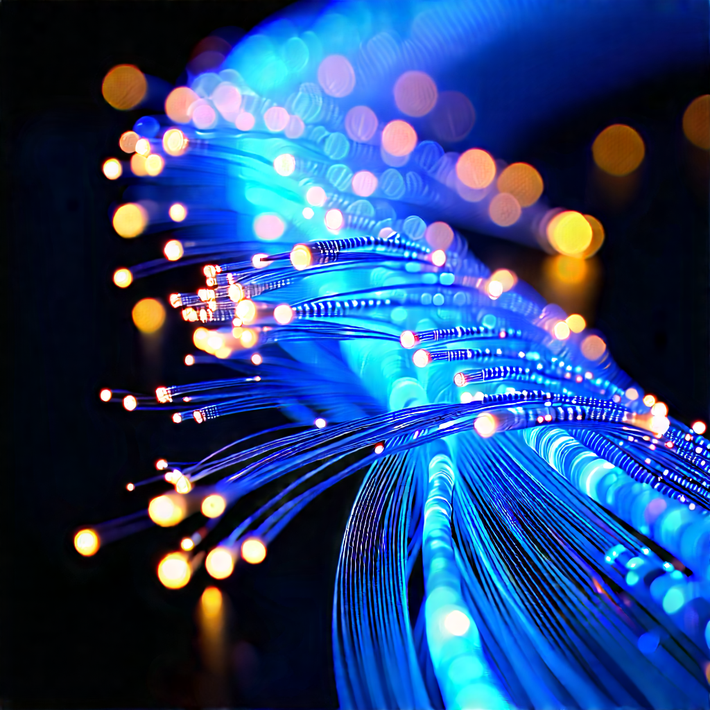 Close-up Of Fiber Optic Cables With Close-up Blue