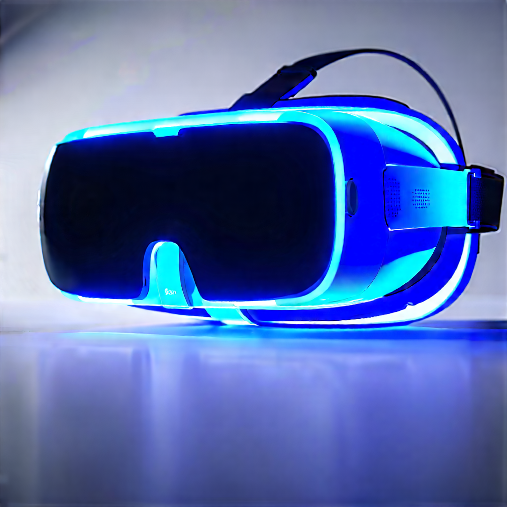 Vr Headset With Glowing Screen With Pair Blue