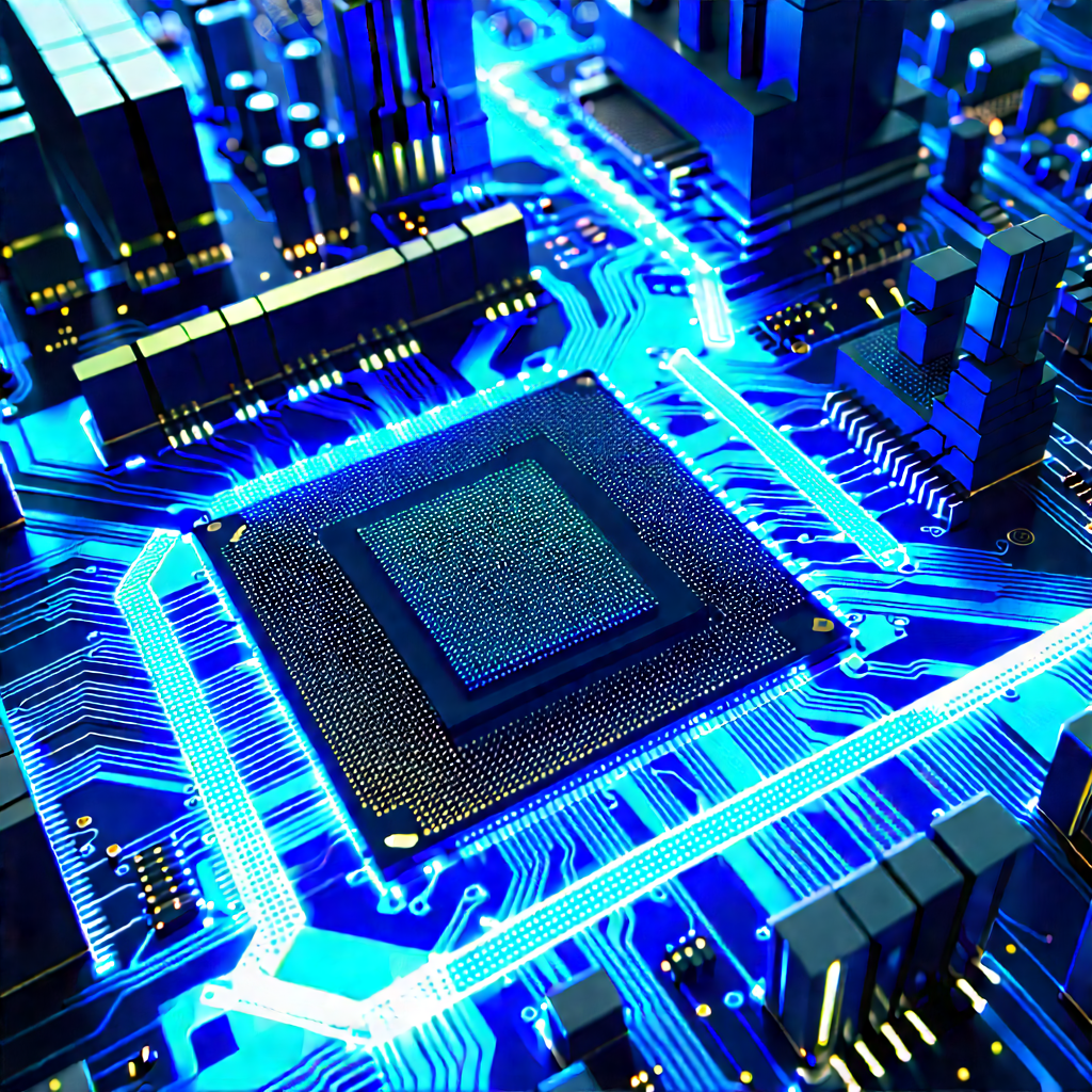 Circuit board with blue light glow