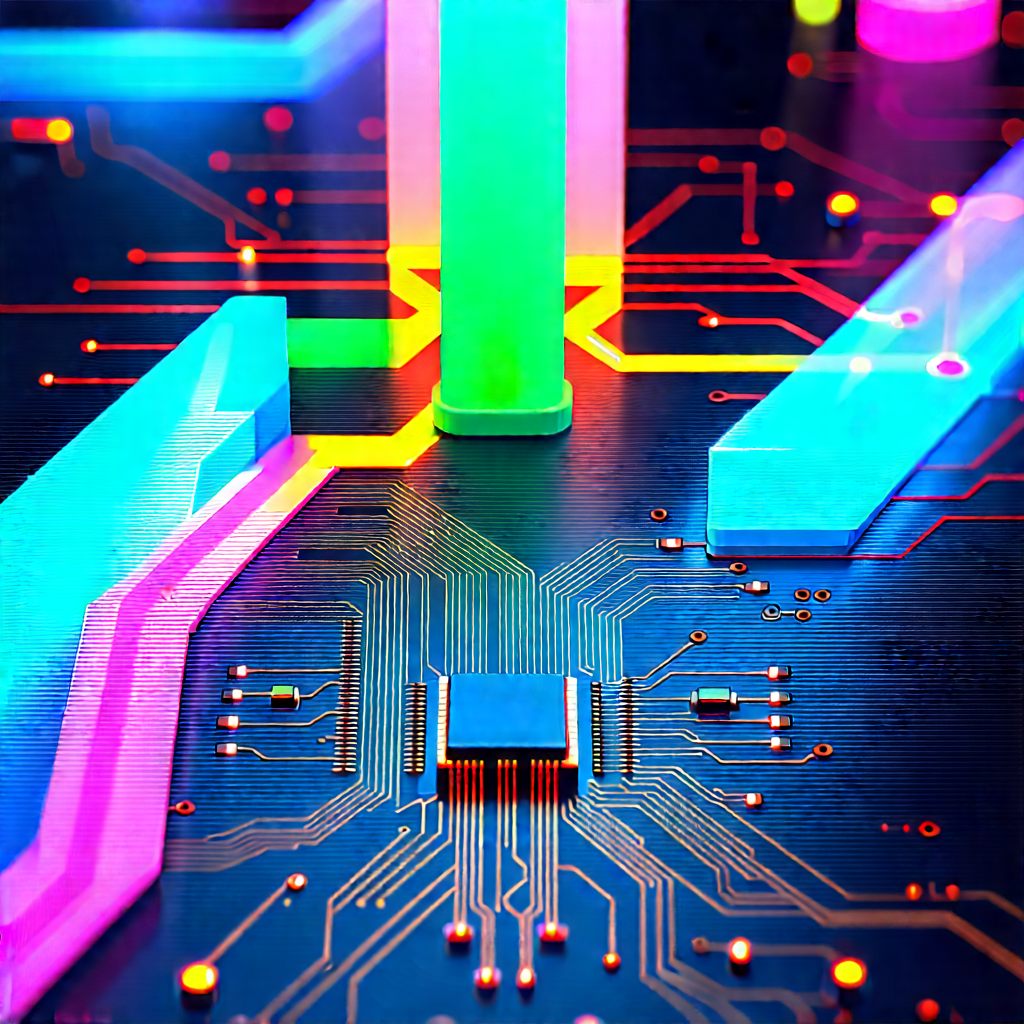 Circuit board with neon accents