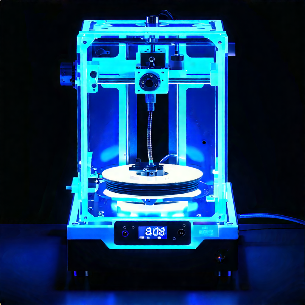 3d Printer With Neon Accents With Blue White