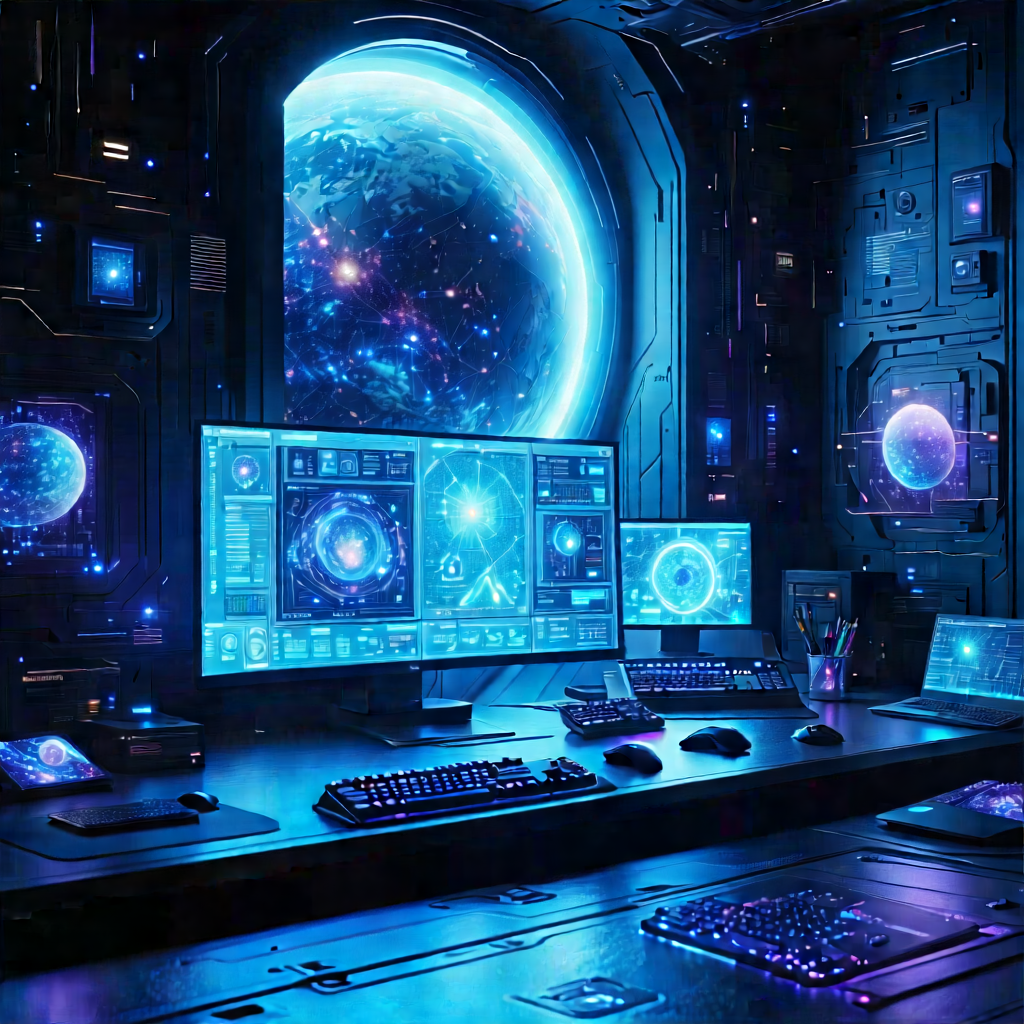 Futuristic Digital Workspace With Image, There