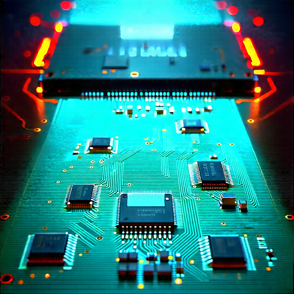 Circuit Board With Holographic Projection With Close-up Computer