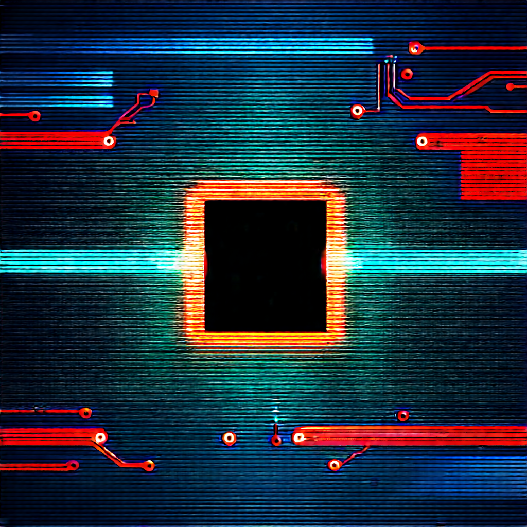 Circuit Board With Neon Accents With Close-up Computer