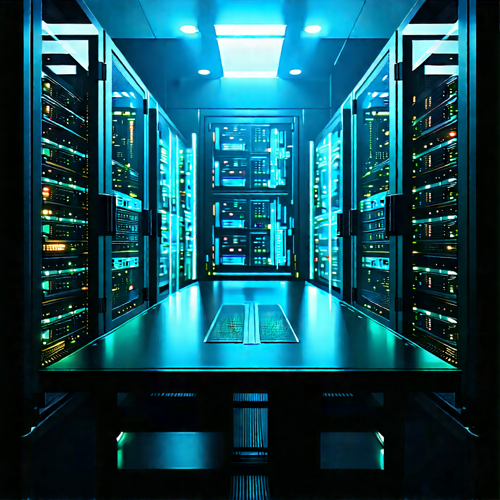 Server Rack With Holographic Projection With Image, There