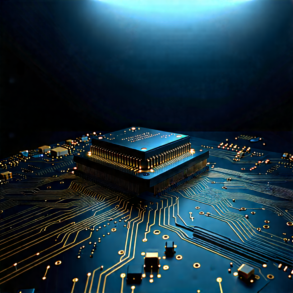 Circuit Board With Digital Particles With Computer Chip
