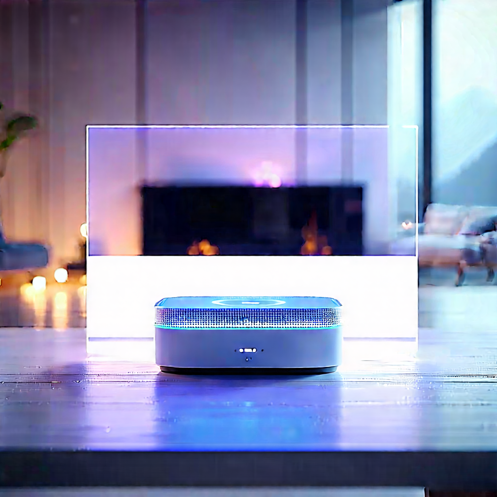 Smart Home Device With Holographic Display With White Speaker