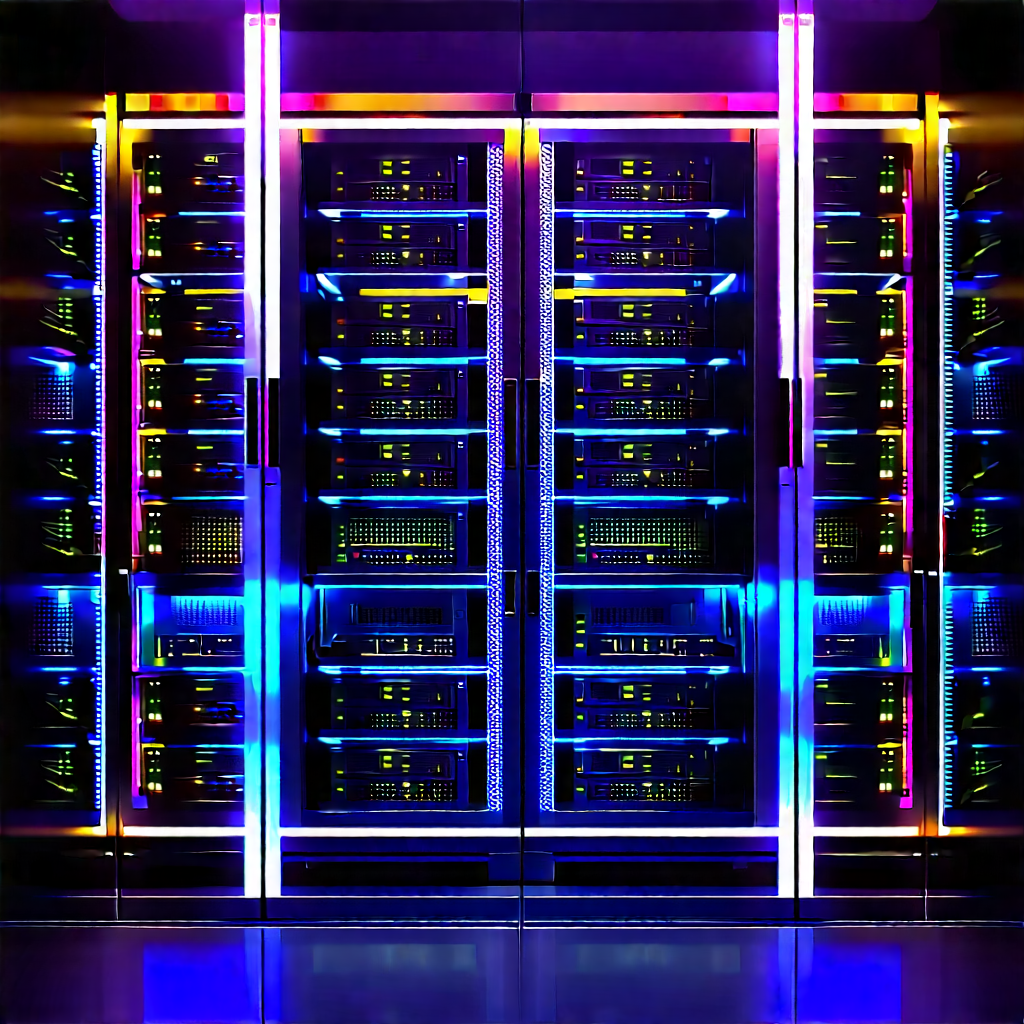 Server Rack With Neon Accents With Large, Multi-layered