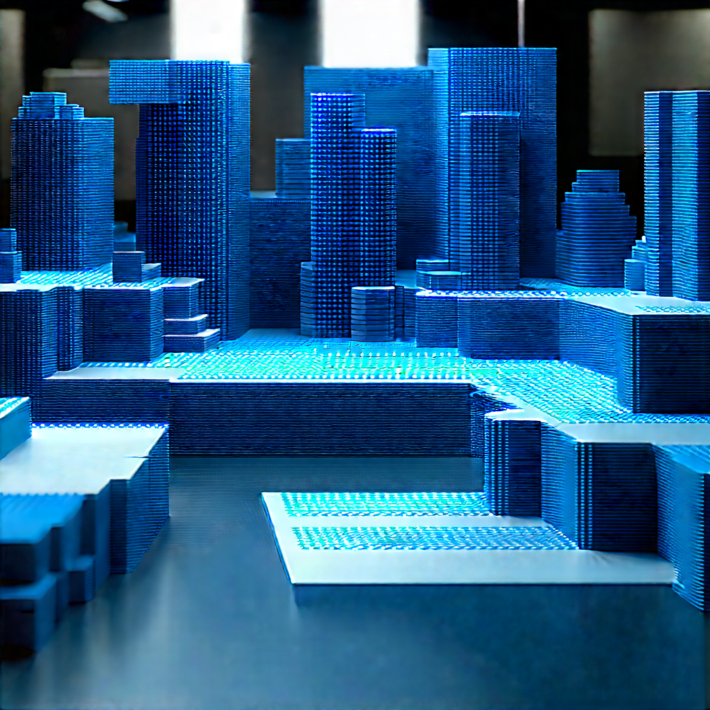 Financial Technology In Tech Office With Blue Model