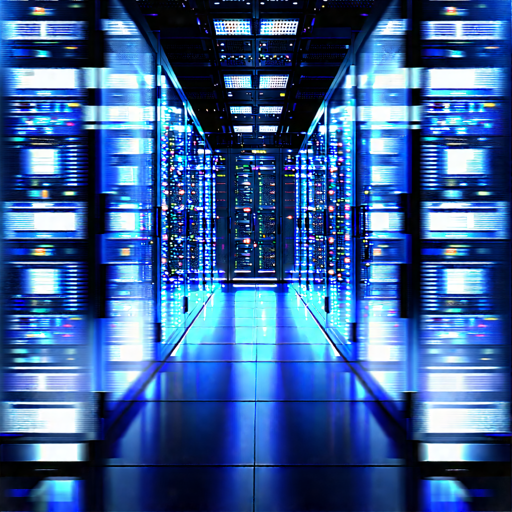 Server Rack With Data Streams With Image, There