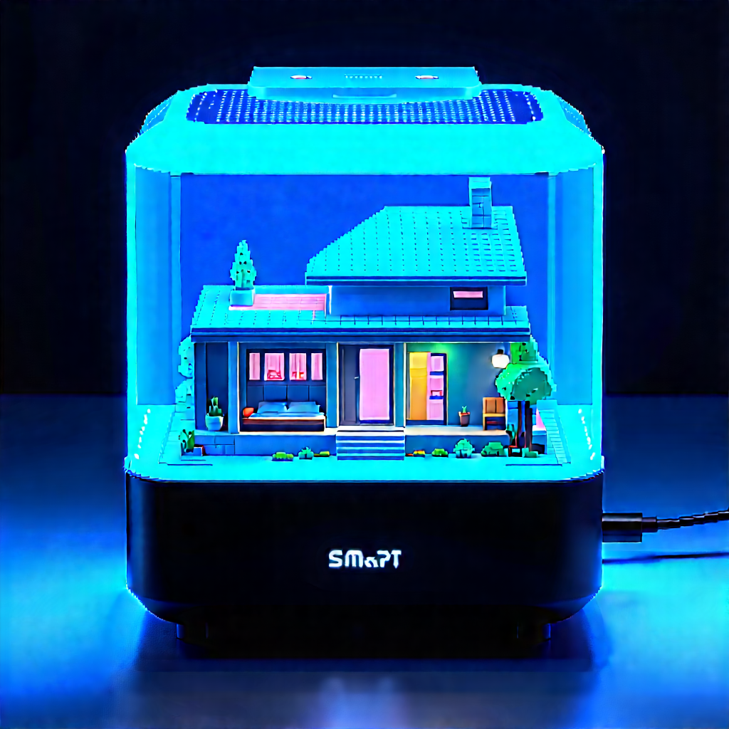 Smart Home Device With Glowing Screen With Small Model