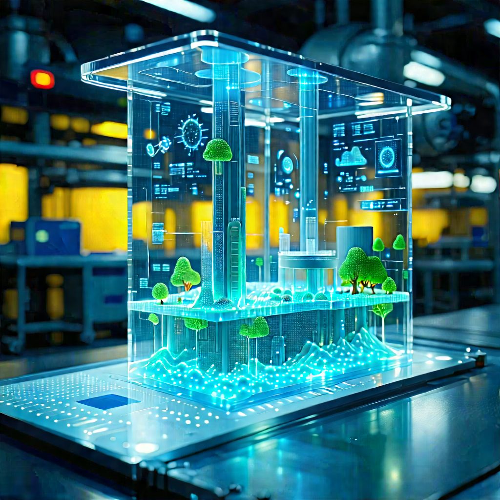 Healthcare Technology In Manufacturing Facility With Futuristic Cityscape
