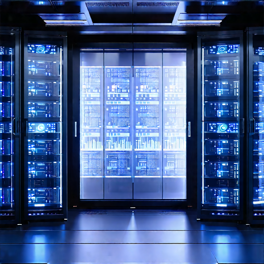 Server Rack With Data Streams With Large Room