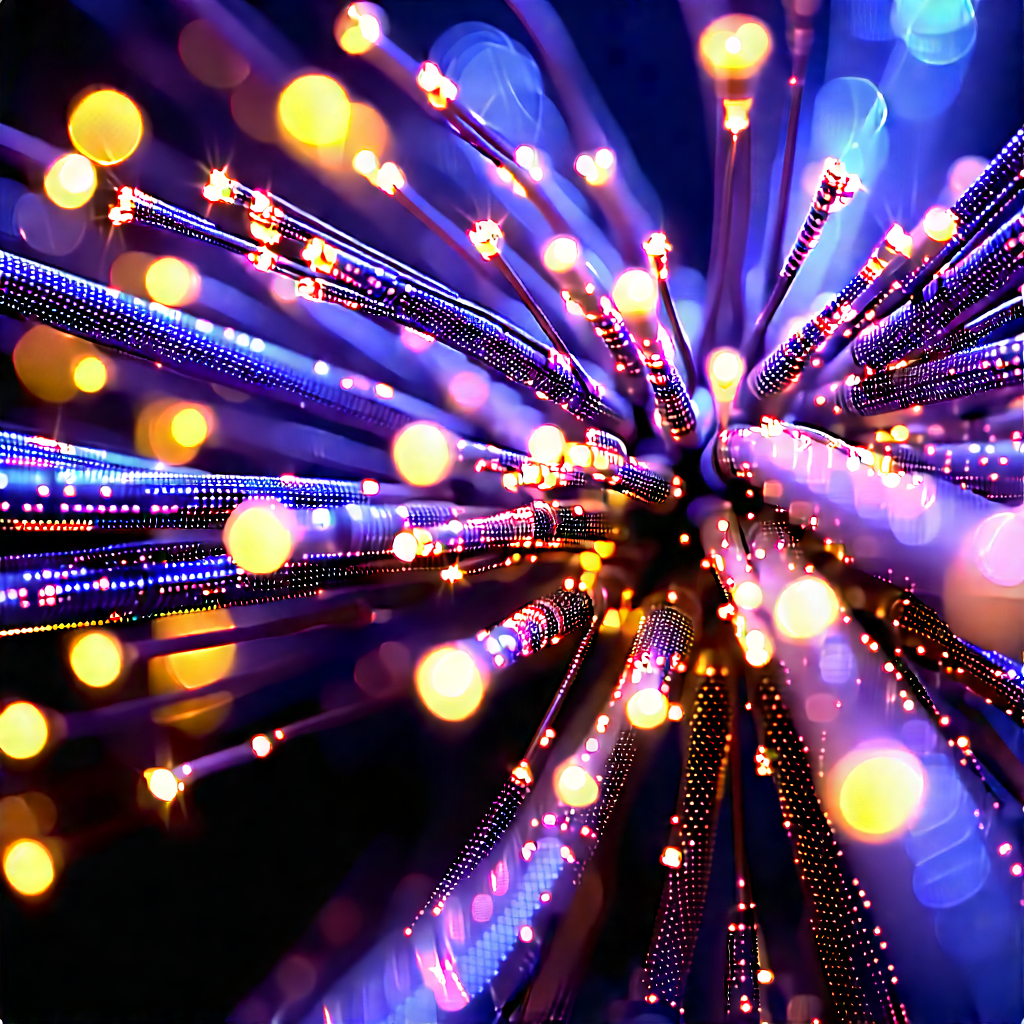 Close-up Of Fiber Optic Cables With Close-up Bunch