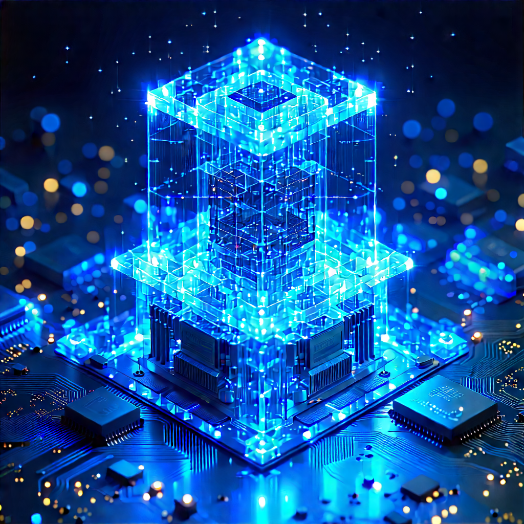Quantum Computer With Blue Light Glow With Futuristic, Blue,