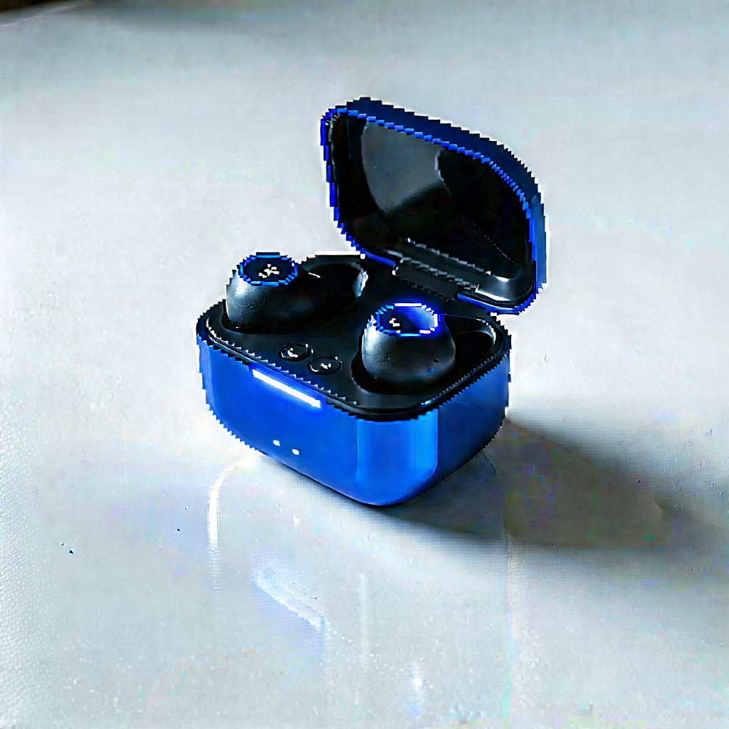 Wireless Earbuds With Streaming Content With Blue Case