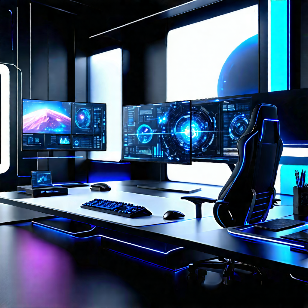 Futuristic Digital Workspace With Image, There
