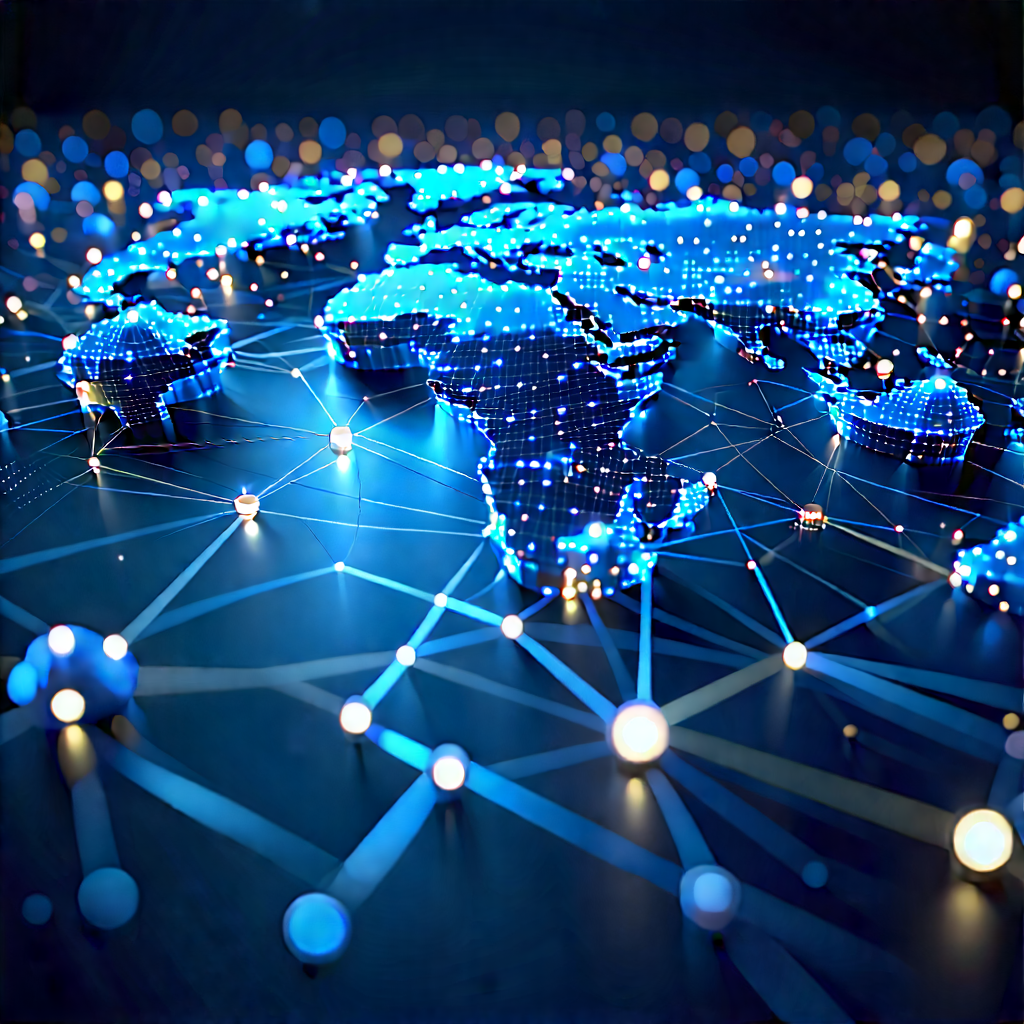 Blockchain Network Visualization With Blue Globe