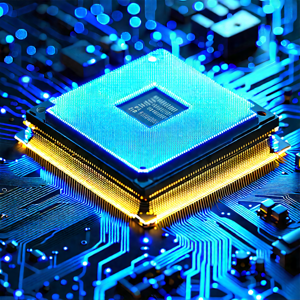 Microchip with blue light glow