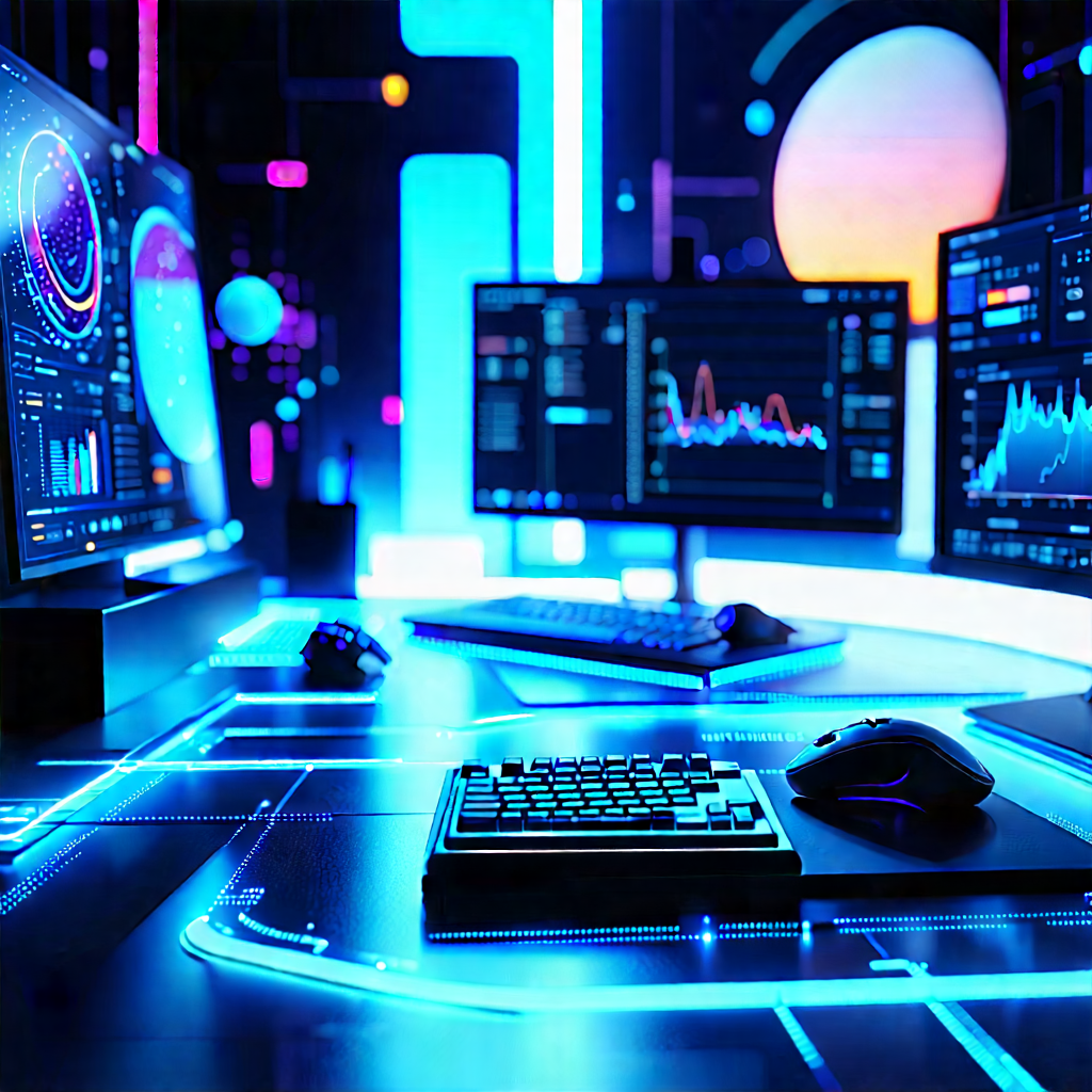 Futuristic Digital Workspace With Image, There