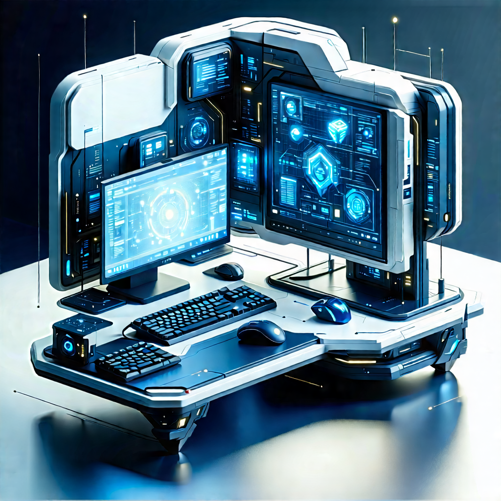 (futuristic:1.25) Digital Workspace With Computer Desk