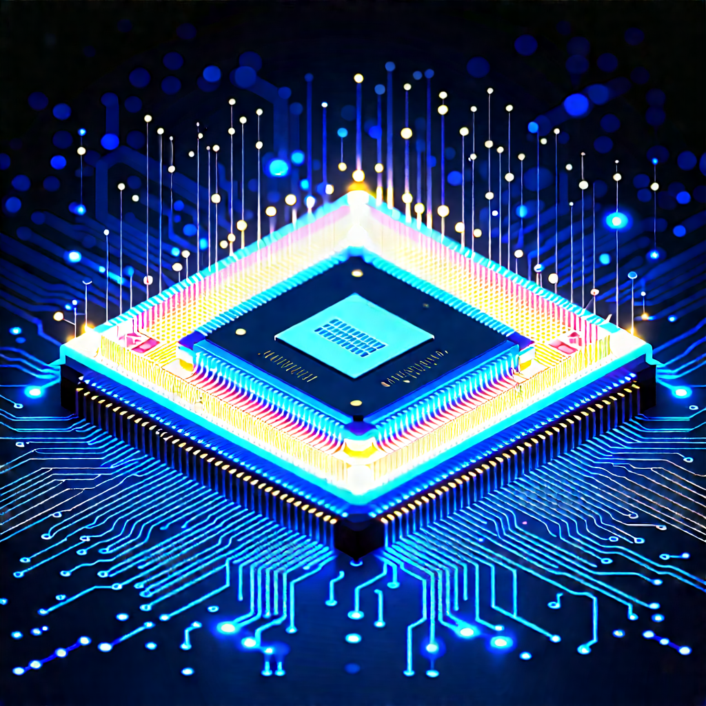 Microchip With Blue Light Glow With Blue Yellow