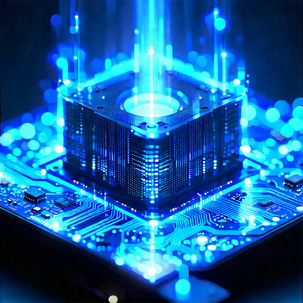 Quantum computer with blue light glow