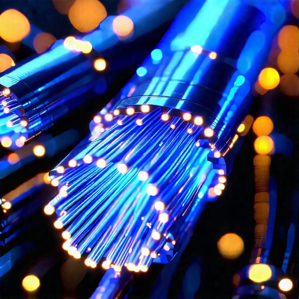 Close-up Of Fiber Optic Cables With Close-up Blue