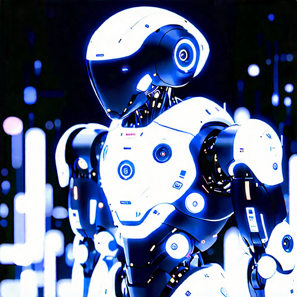 Robot With Data Streams With Futuristic Robot