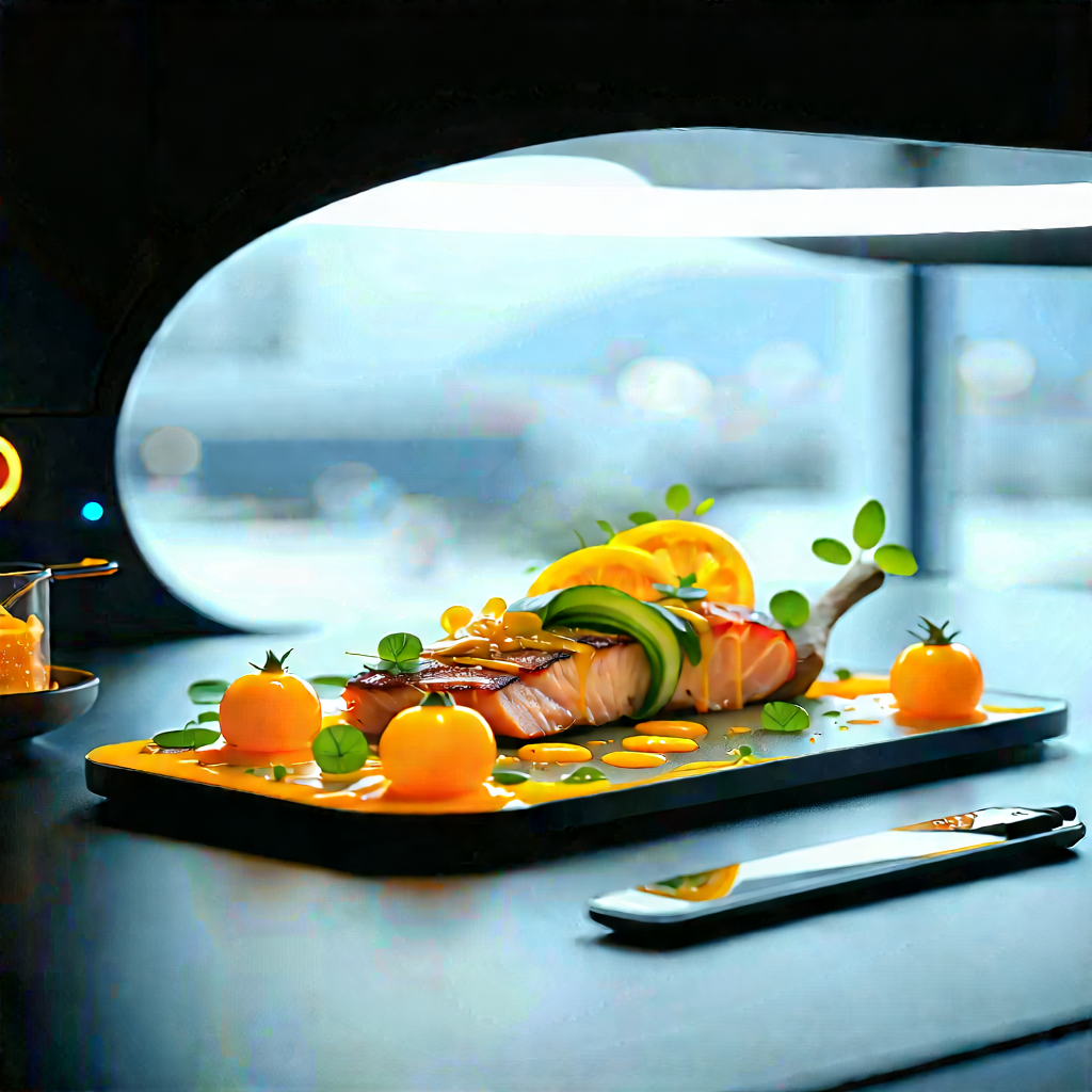 (futuristic:1.39) Tech Startup Office With Plate Food