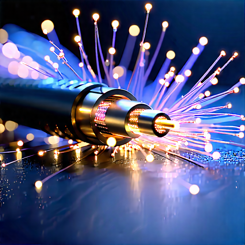 Close-up Of Fiber Optic Cables With Close-up Wire
