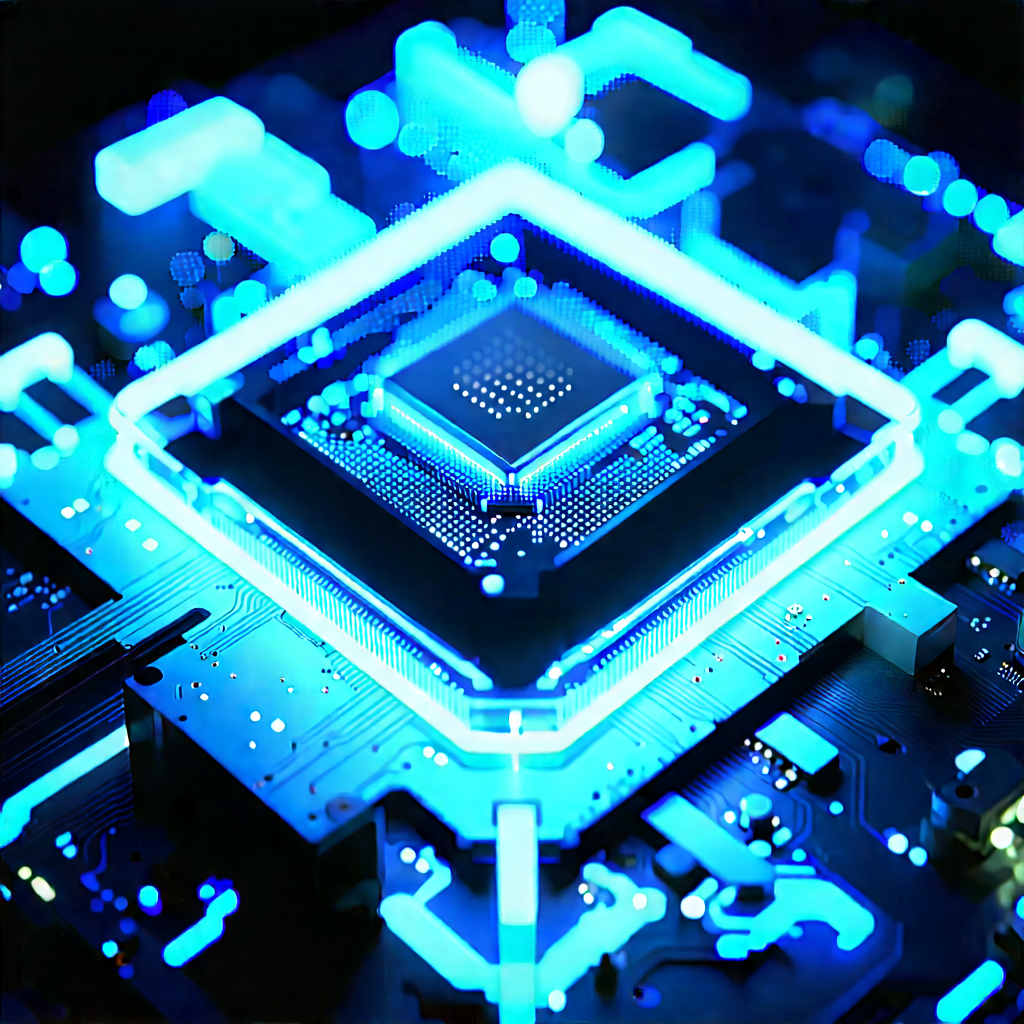 Quantum computer with blue light (glow:1.11)