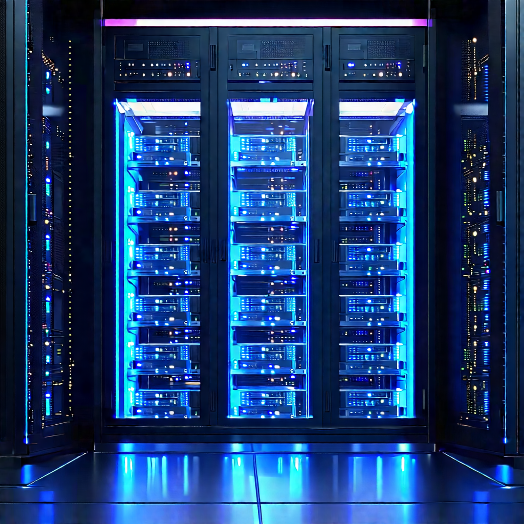 Server Rack With Holographic Projection With Image, There