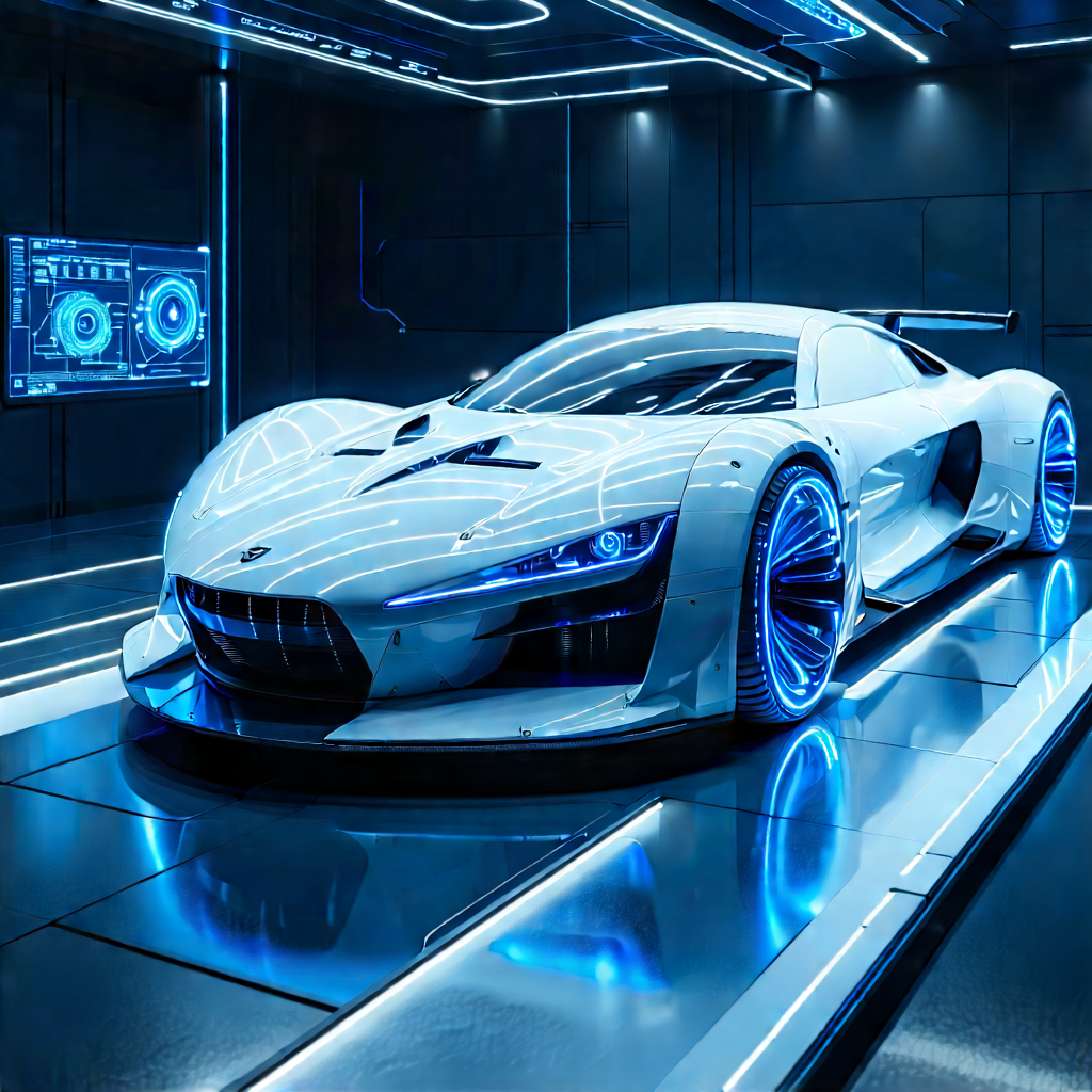 Automotive Technology In Modern Laboratory With White Sports