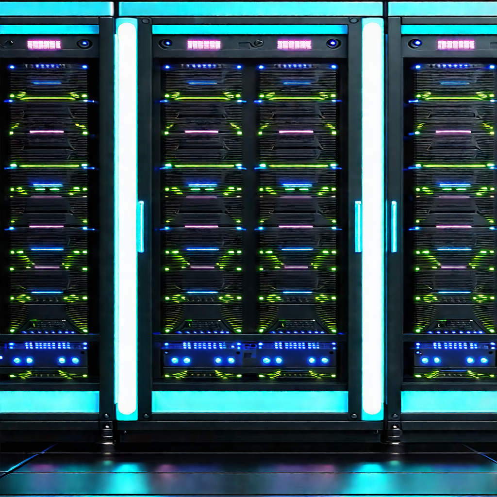 Server rack with neon accents