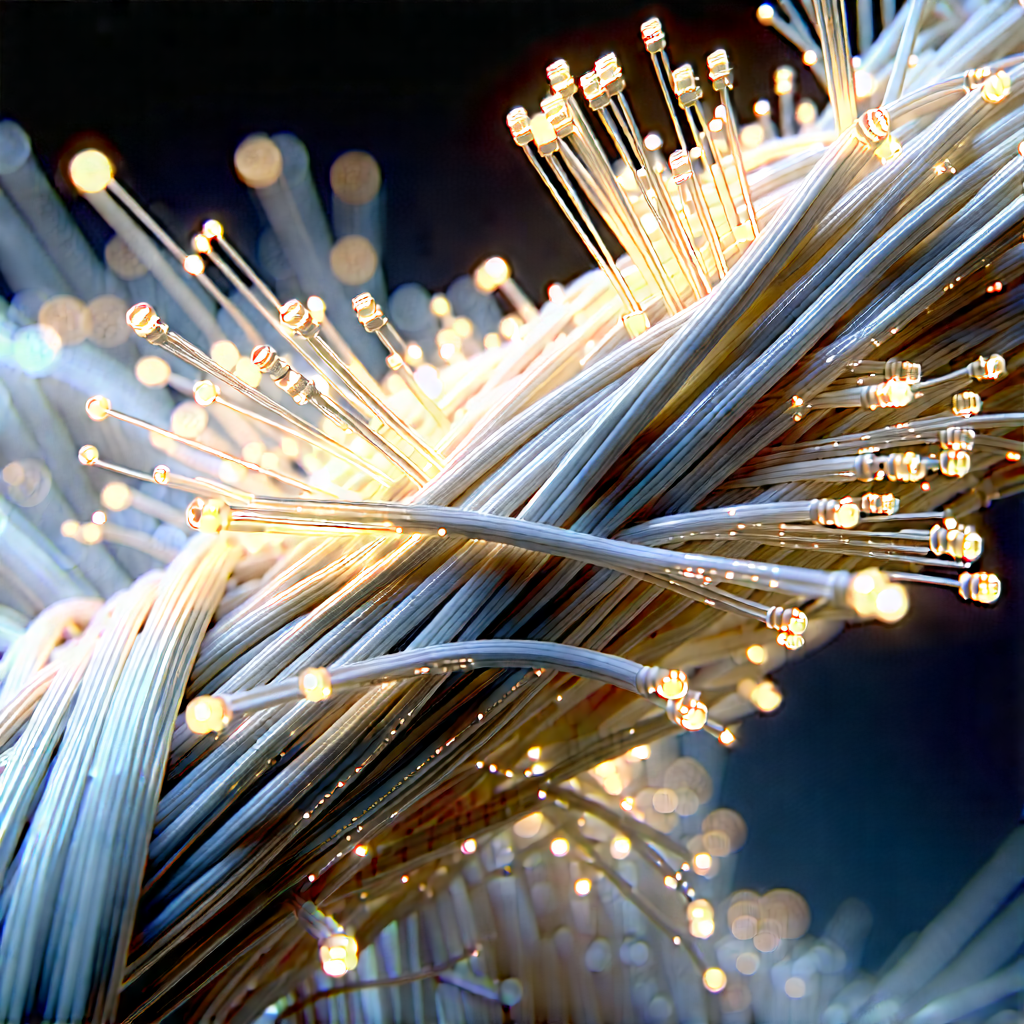 Close-up Of Fiber Optic Cables With Close-up Bunch