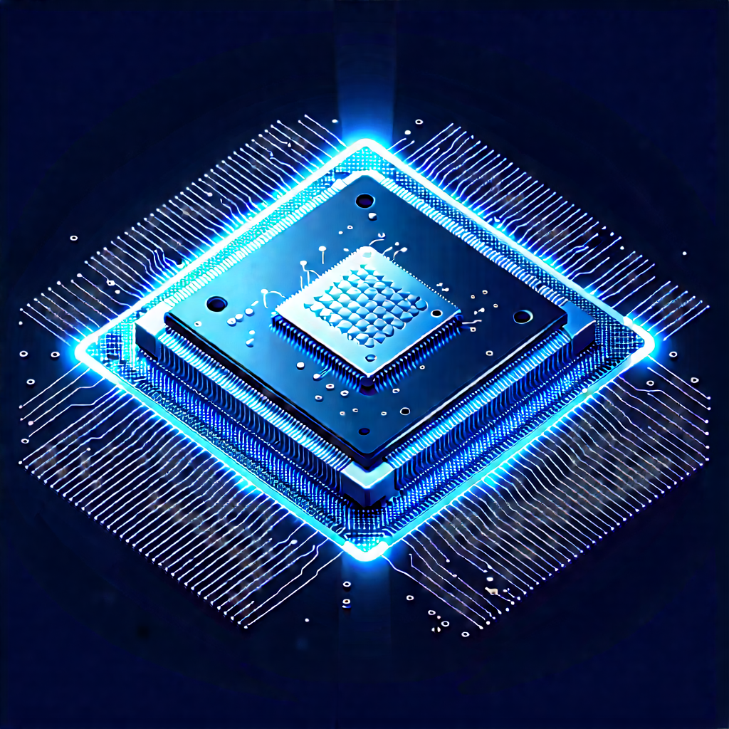 Microchip With Digital Particles With Blue White
