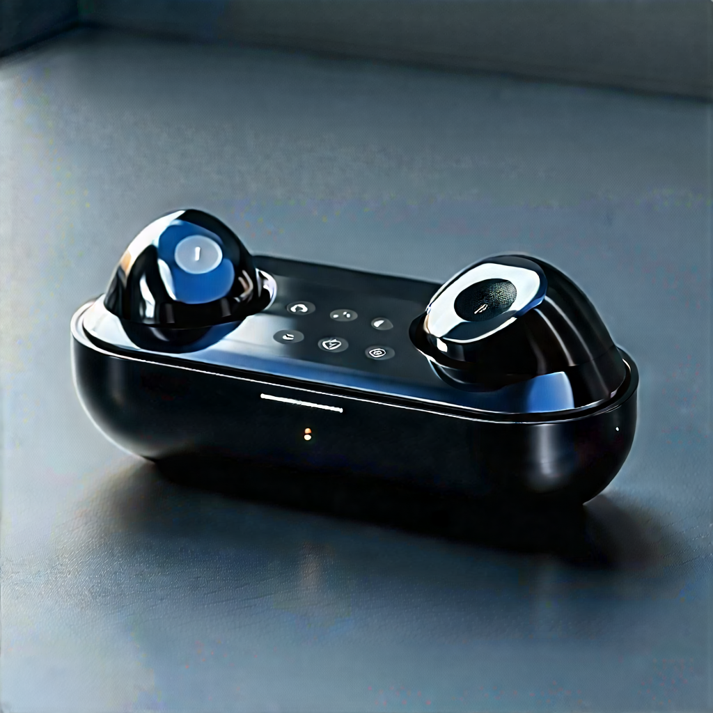 Wireless Earbuds With User Interface With Black Blue