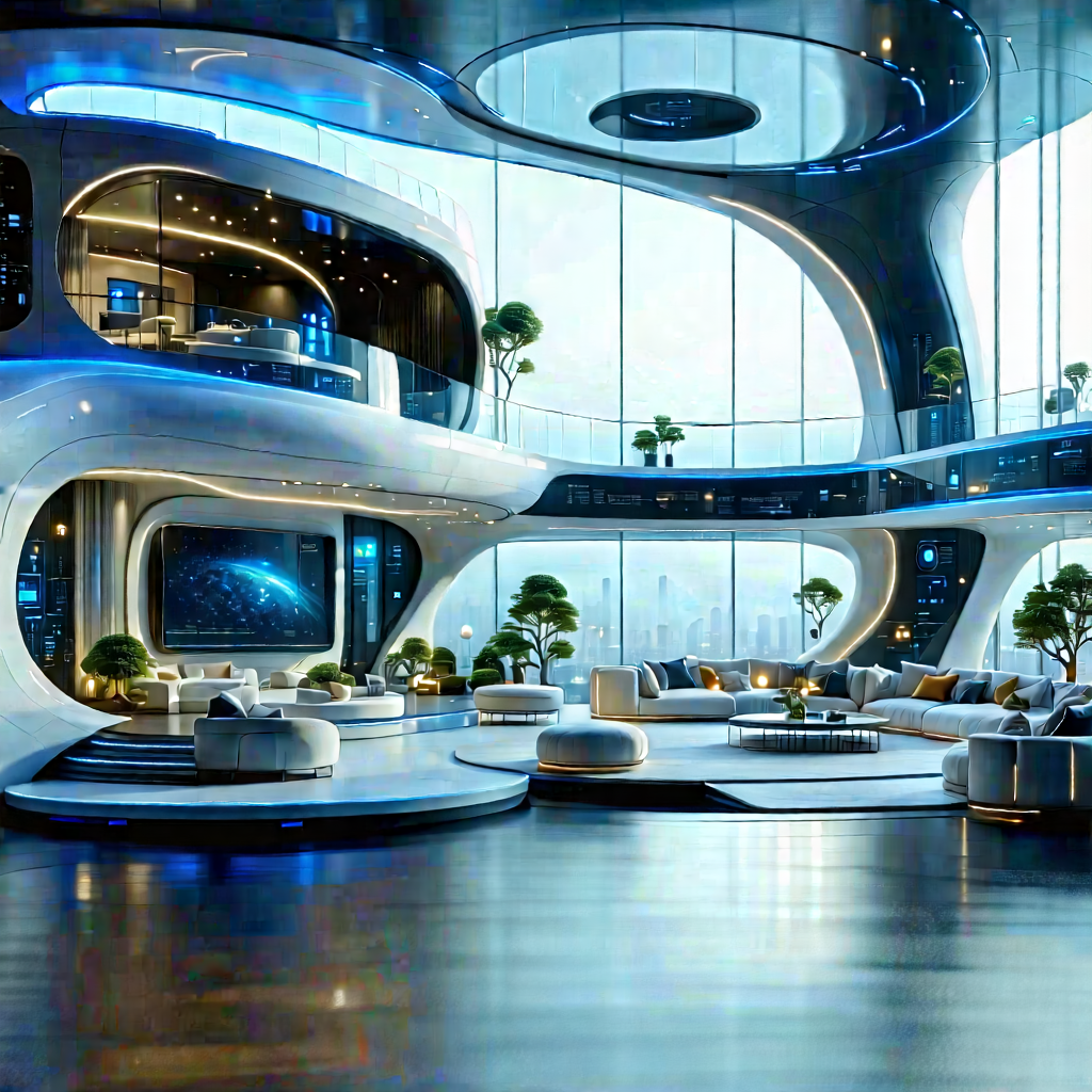 (futuristic:1.2) Smart Home With Large, Modern,