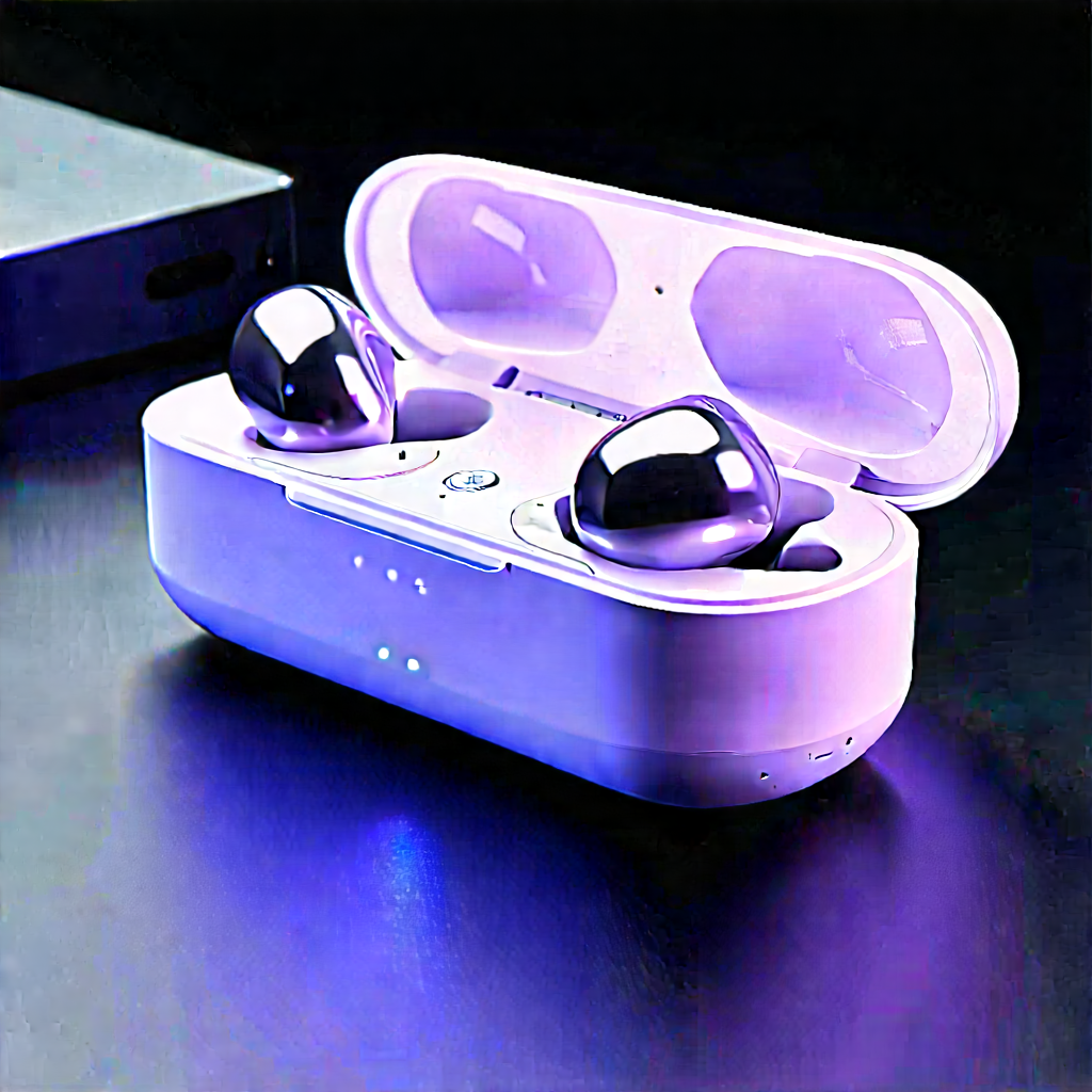 Wireless Earbuds With Holographic Display With Pair Purple