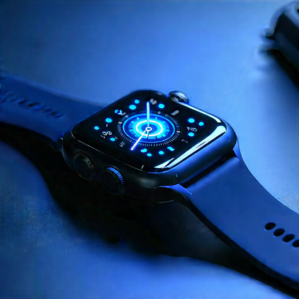 Smart Watch With Glowing Screen With Blue Watch