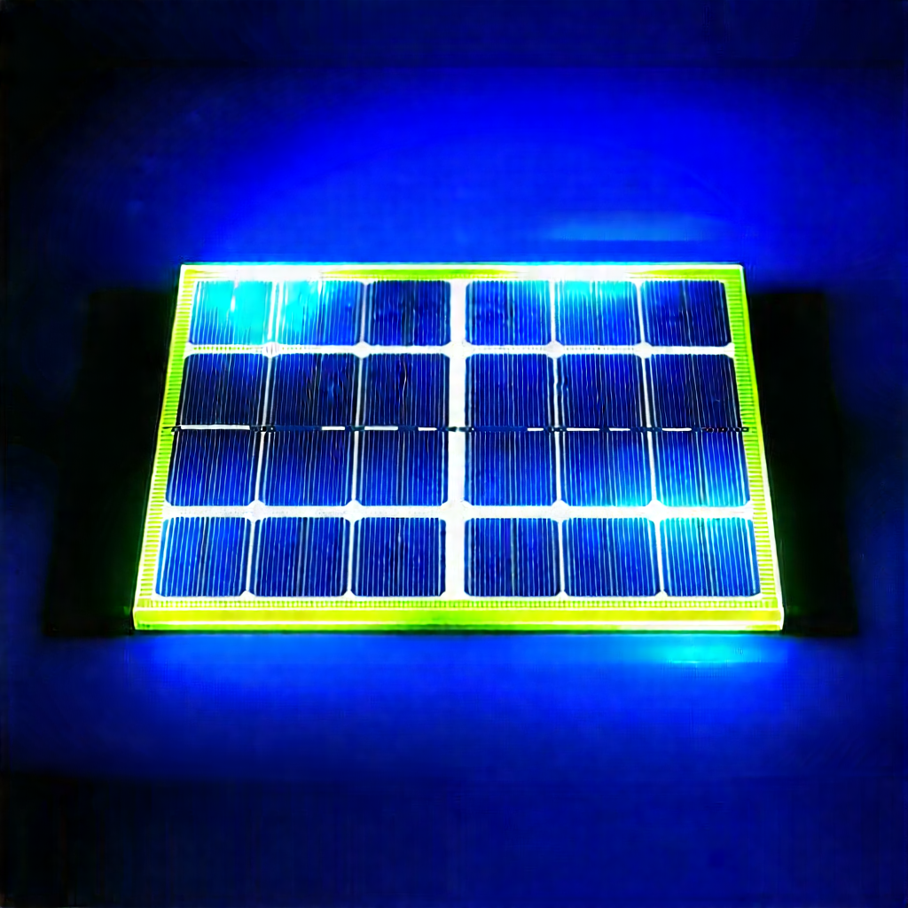 Solar panel with blue light glow
