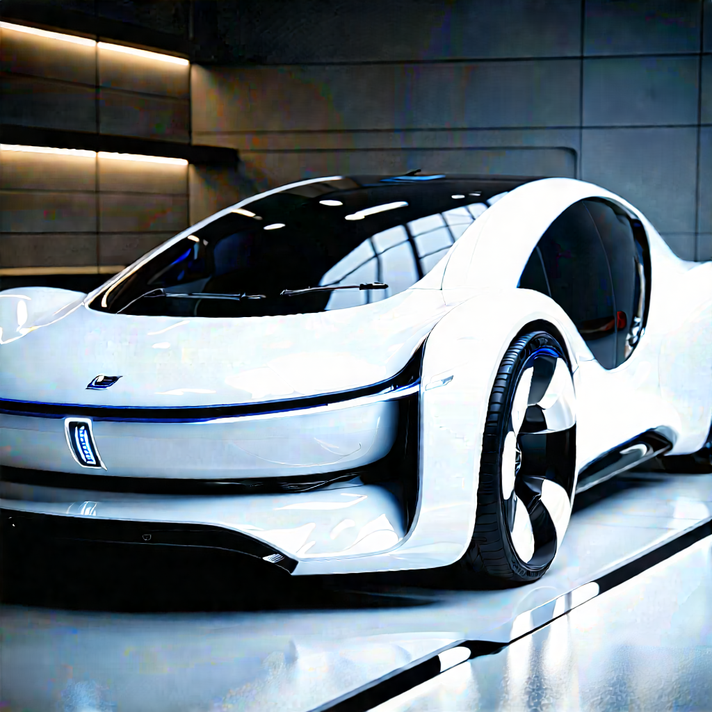 Innovative Electric Vehicle (design:1.26) With White Parked