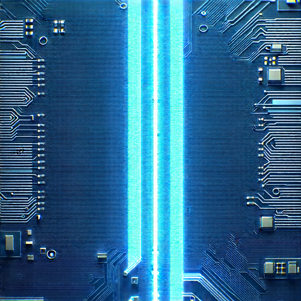 Circuit board with blue light glow