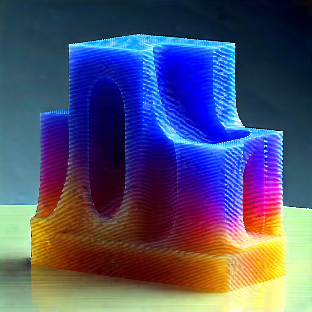 3d Printer With (digital:1.14) Particles With Blue, Yellow,
