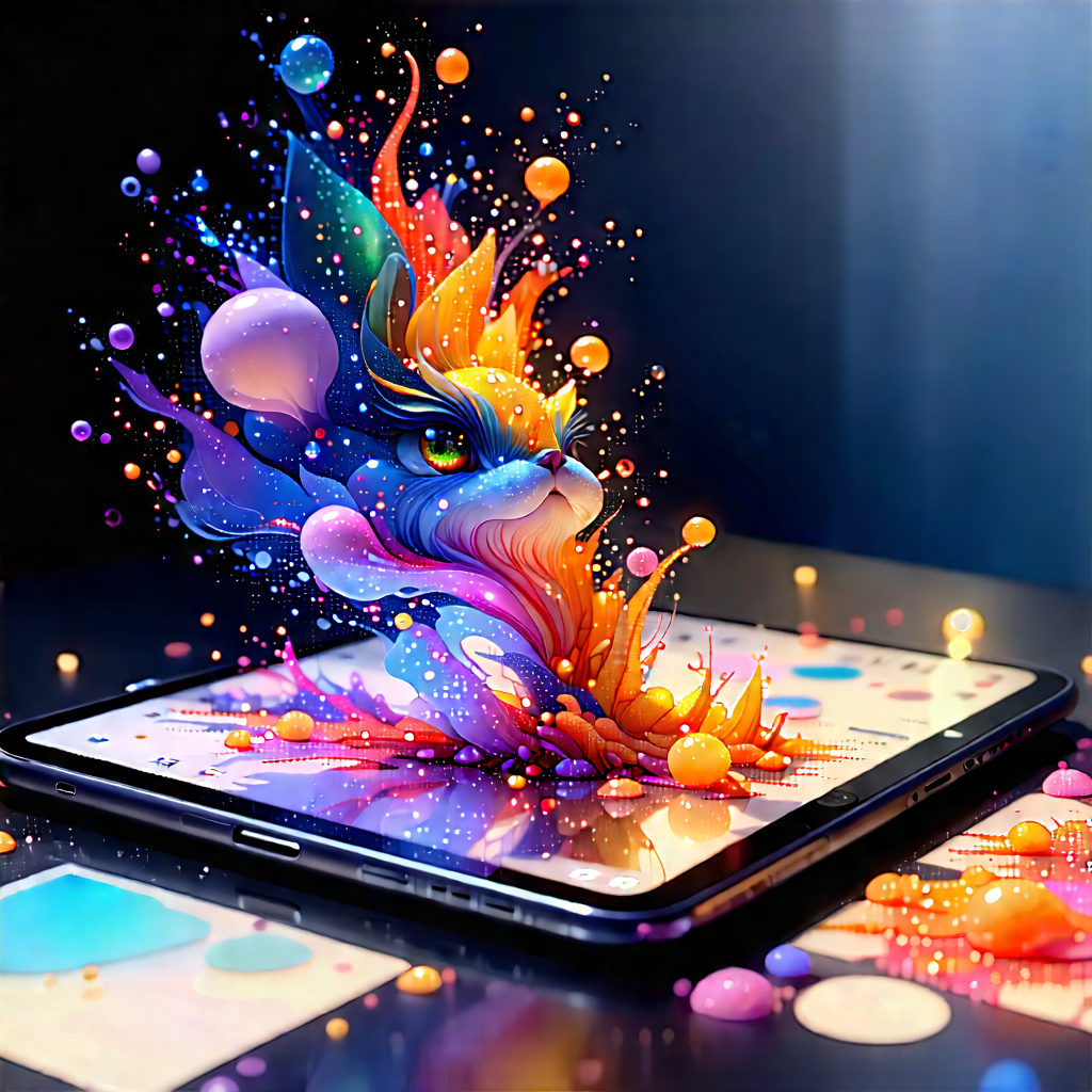Tablet With Digital Artwork With Cell Phone