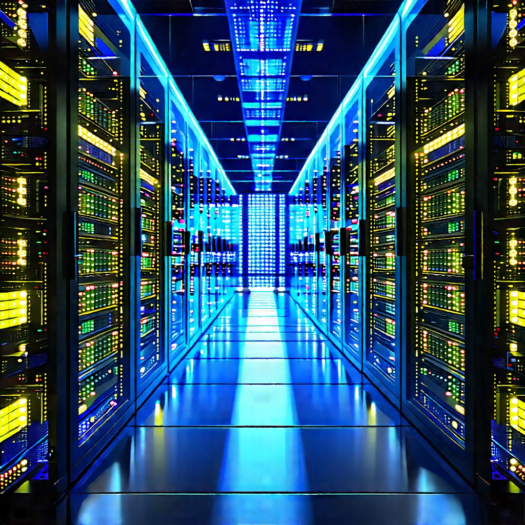 Server Rack With Blue Light Glow With Image, There