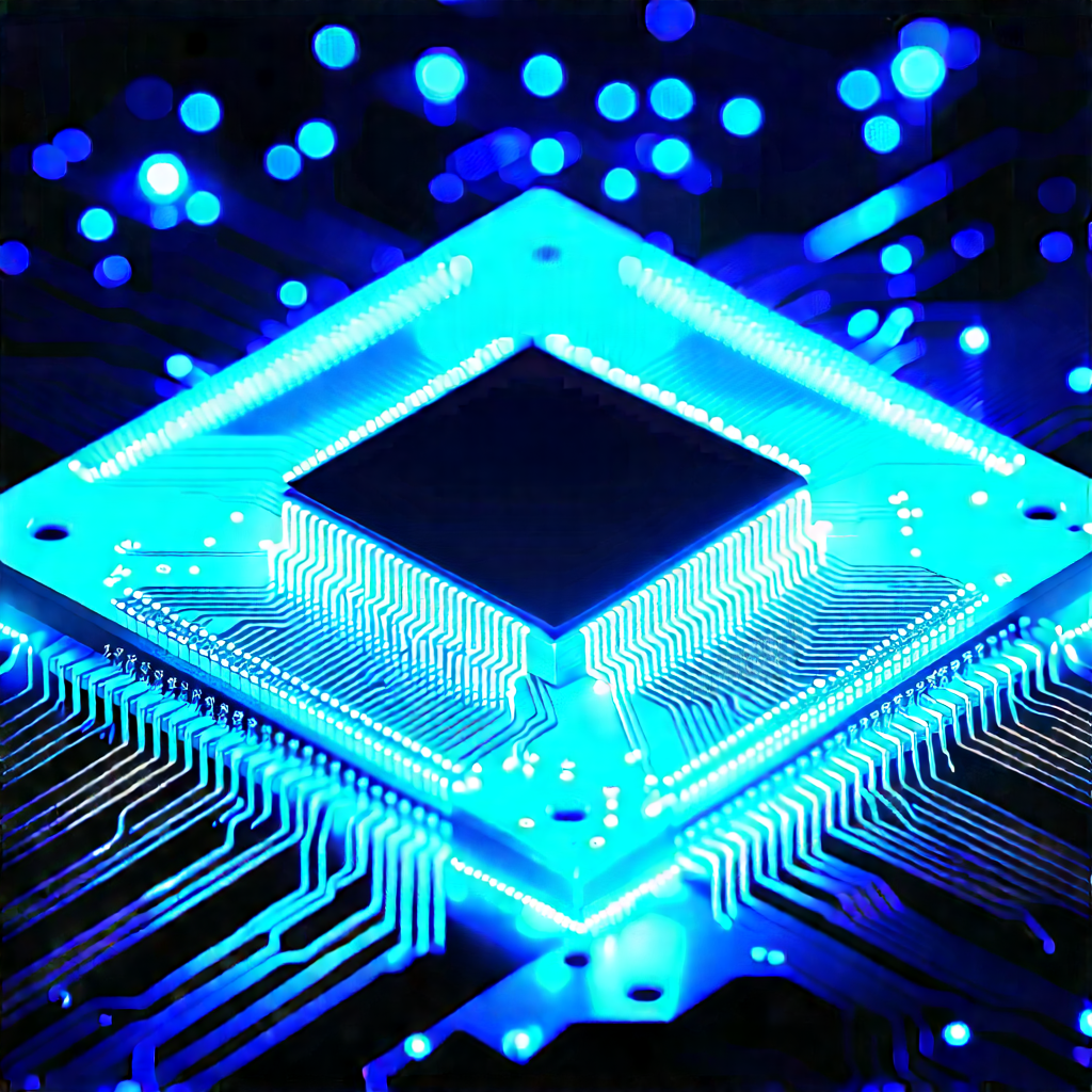 Microchip with blue light glow