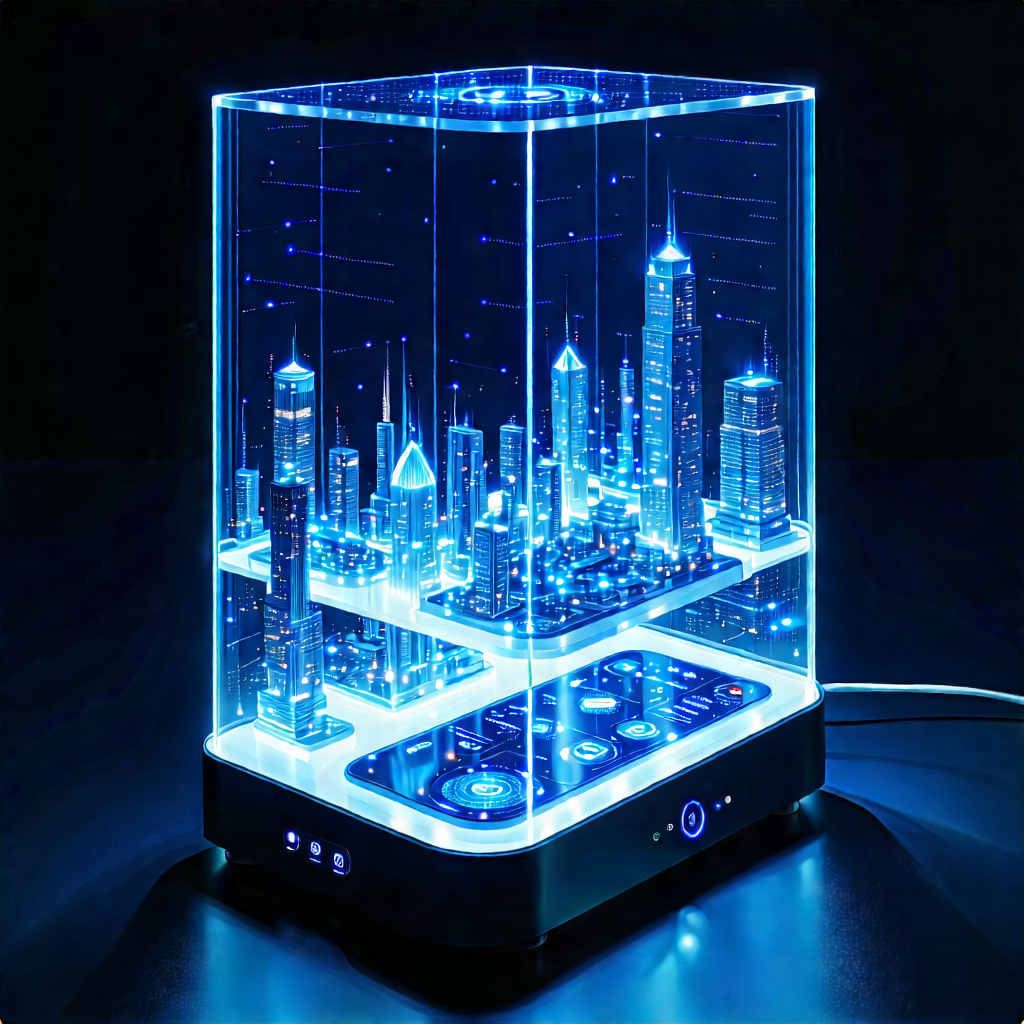Smart Home Device With Data Visualization With Blue White