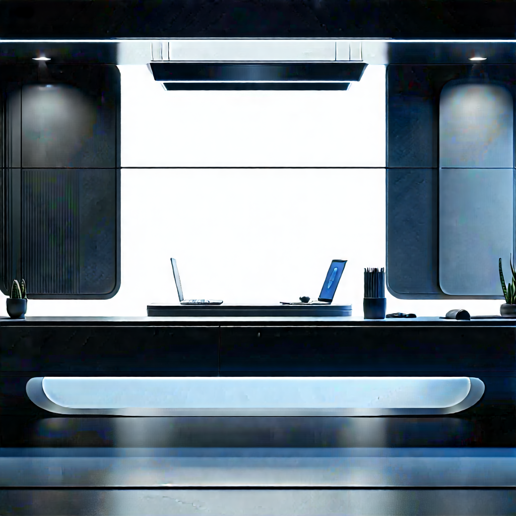 Futuristic Tech Startup Office With Modern Kitchen
